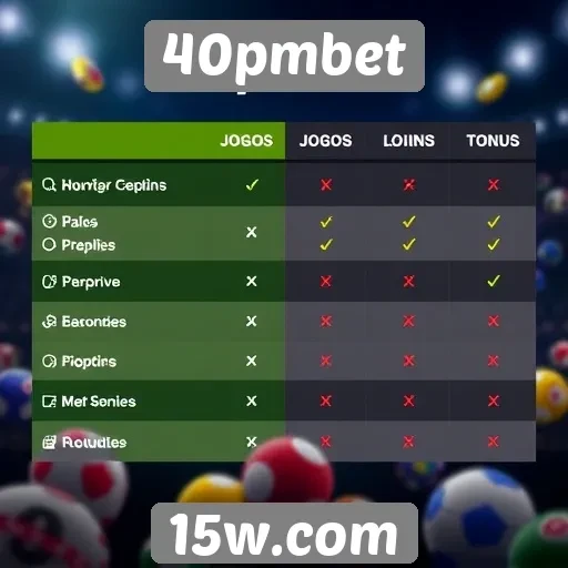 Comparativo de jogos e categorias disponíveis no 40pmbet